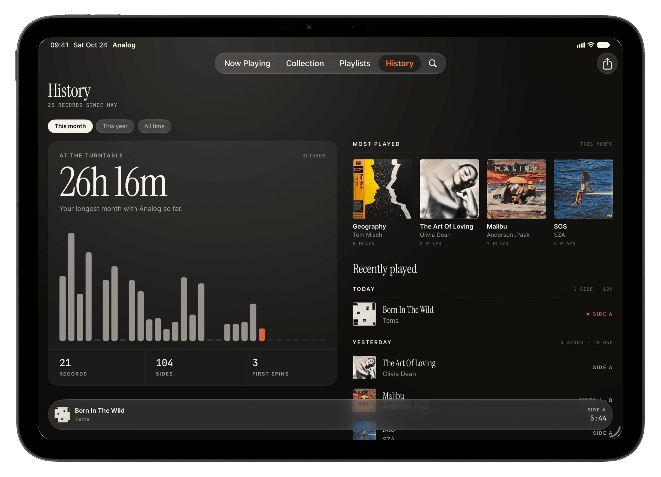Analog's History on iPad.